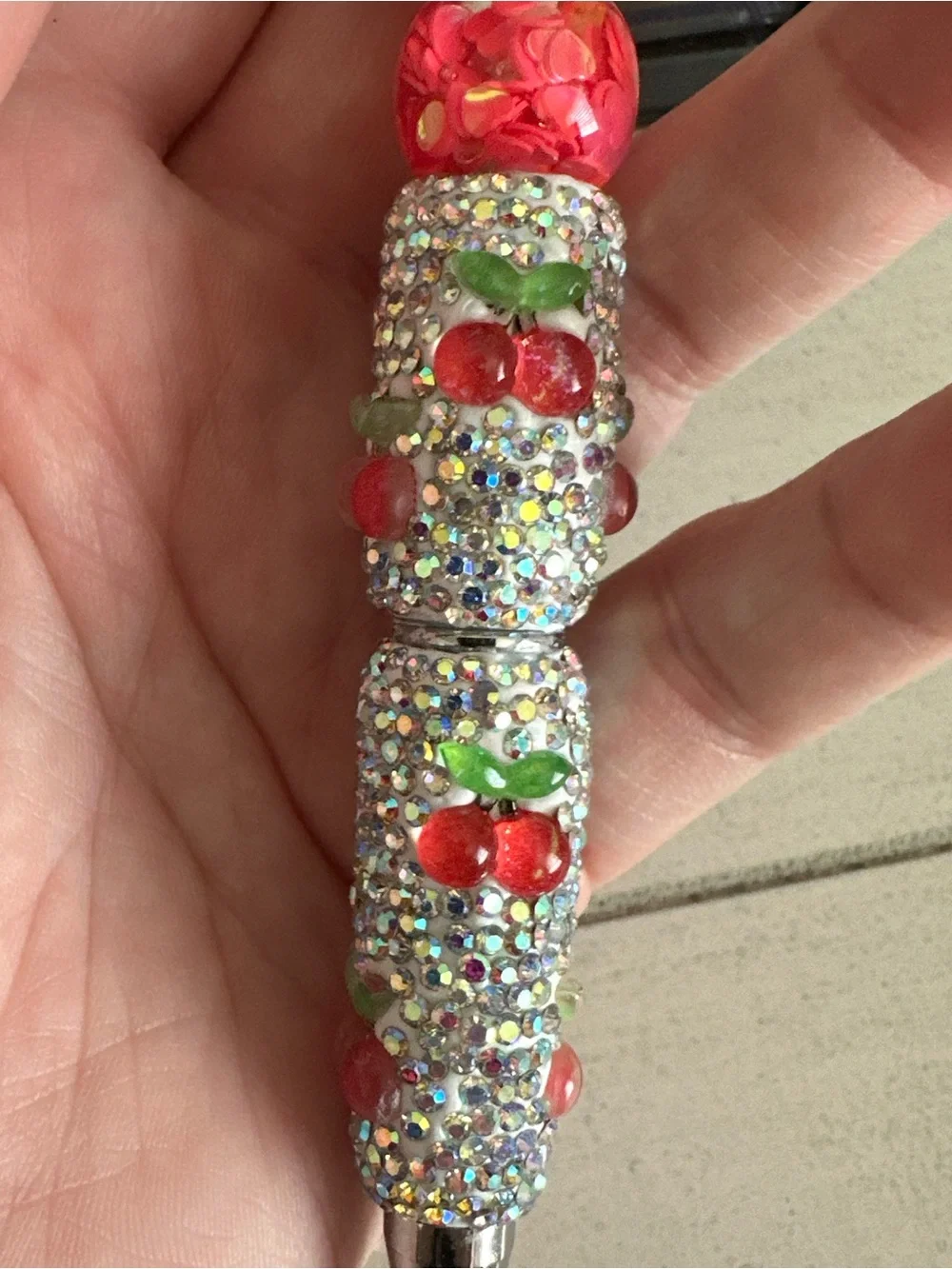 Handmade Red Crystal Cherry Beaded Pen - Women Jewelry Accent